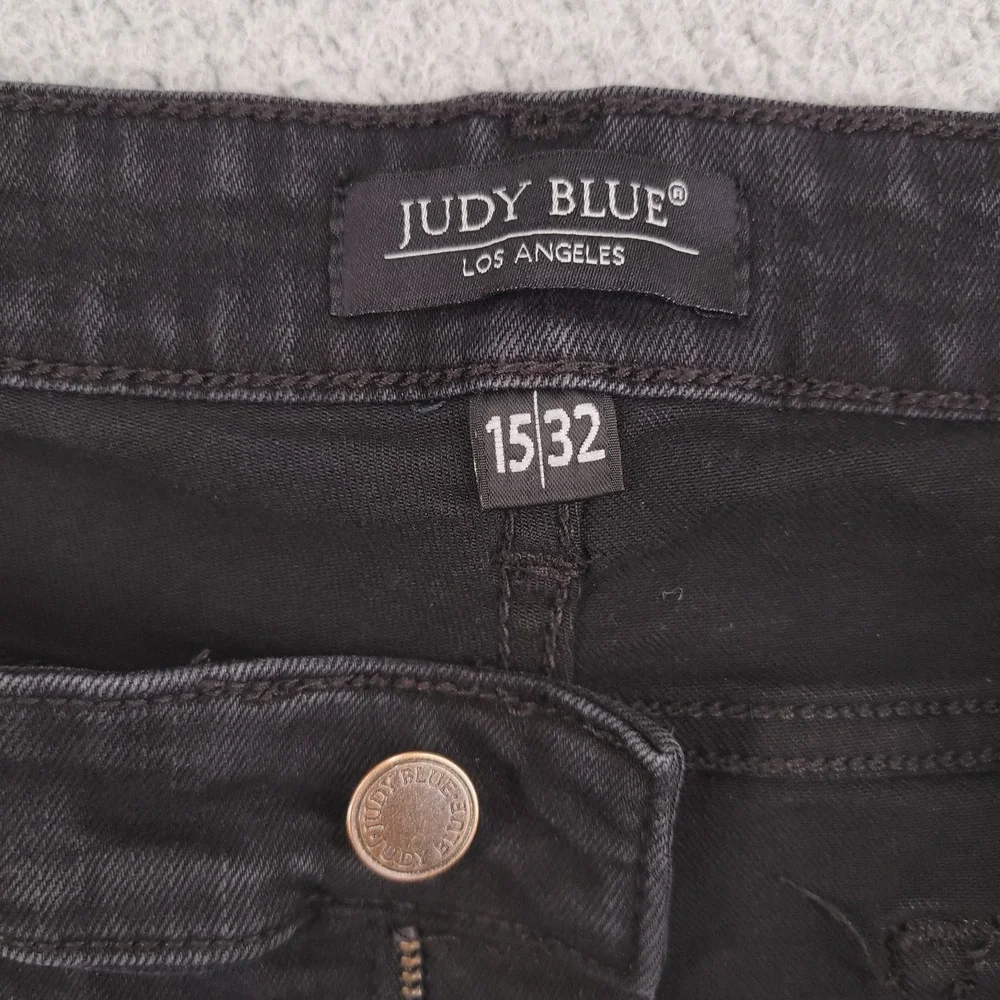 JUDY BLUE Jeans Size 15/32 Skinny Leopard Patch Distressed Black Denim